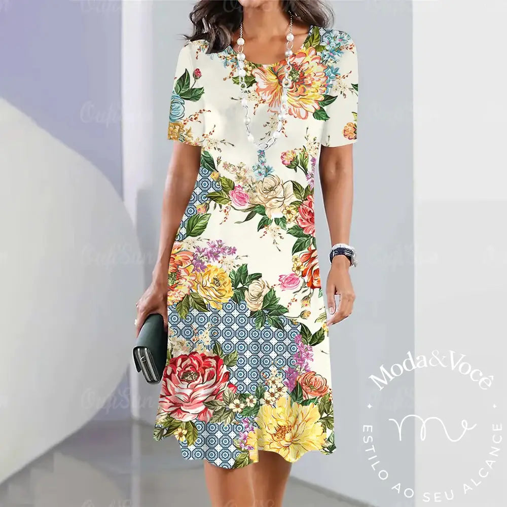 Summer Dresses For Women Fashion Colorblock Print Top Holiday Casual Short Sleeve Harajuku Floral