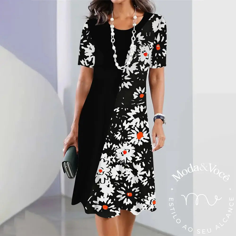 Summer Dresses For Women Fashion Colorblock Print Top Holiday Casual Short Sleeve Harajuku Floral