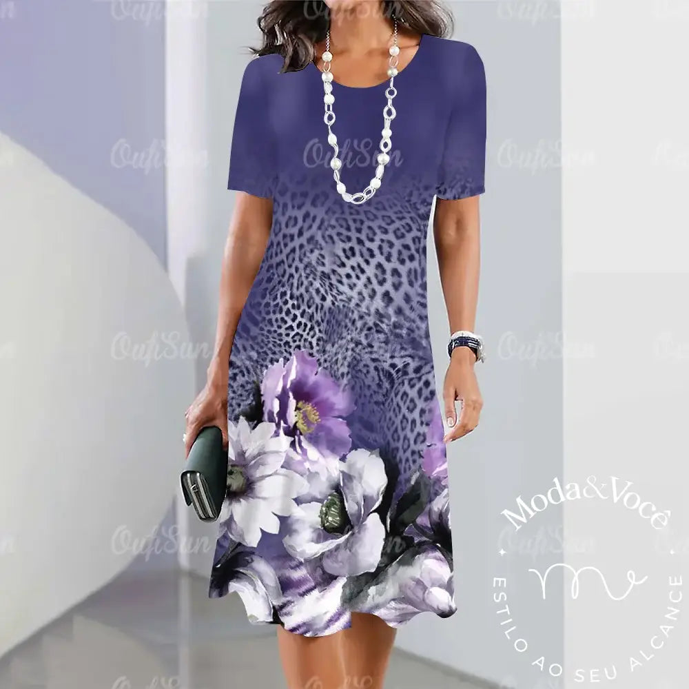 Summer Dresses For Women Fashion Colorblock Print Top Holiday Casual Short Sleeve Harajuku Floral