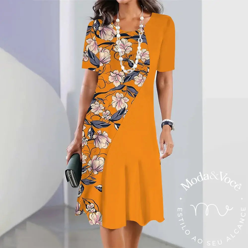 Summer Dresses For Women Fashion Colorblock Print Top Holiday Casual Short Sleeve Harajuku Floral