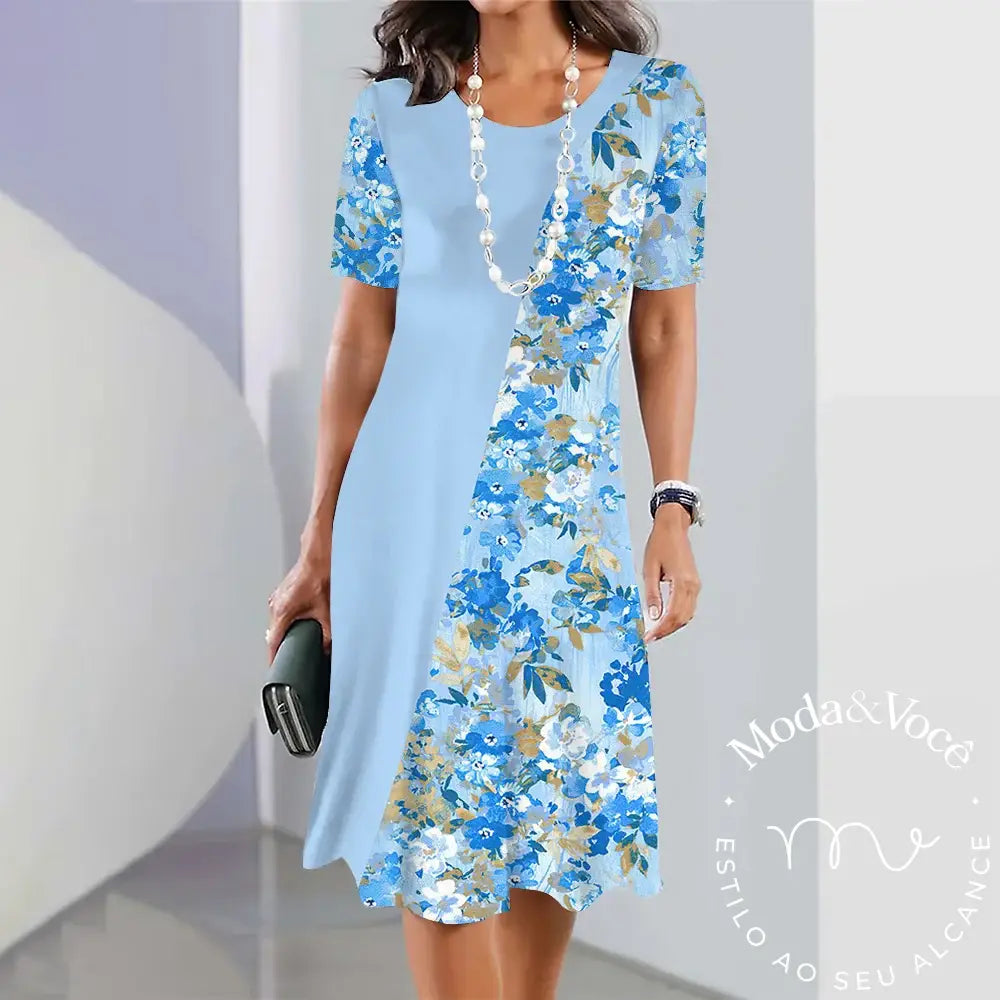 Summer Dresses For Women Fashion Colorblock Print Top Holiday Casual Short Sleeve Harajuku Floral
