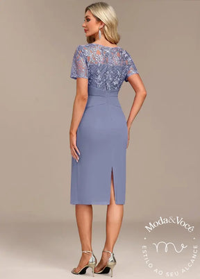 Vestido Plus Size Dusty Blue Lace H Shape