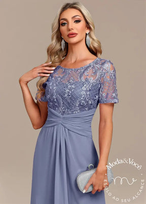 Vestido Plus Size Dusty Blue Lace H Shape