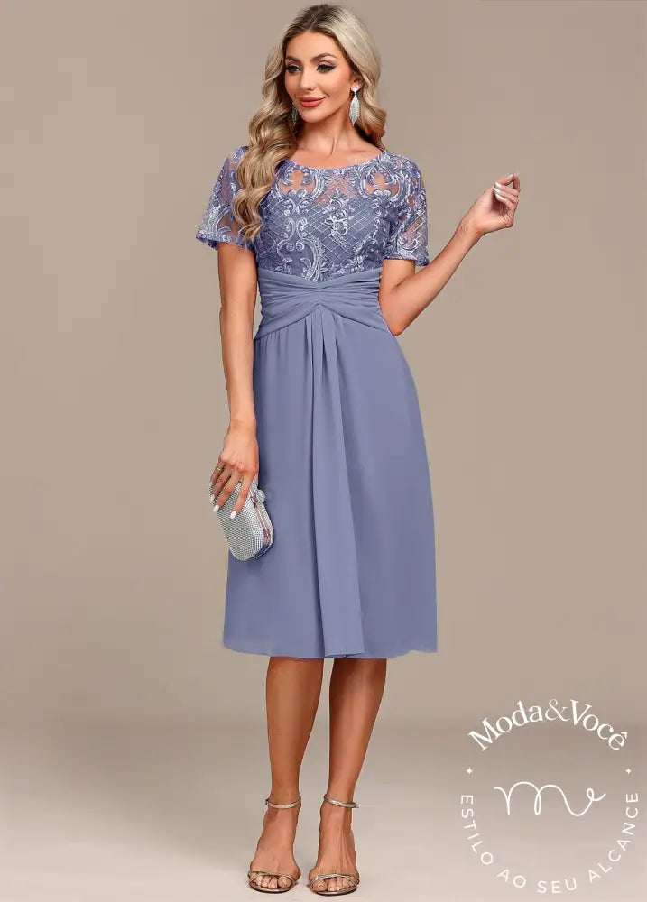 Vestido Plus Size Dusty Blue Lace H Shape