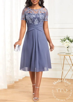 Vestido Plus Size Dusty Blue Lace H Shape