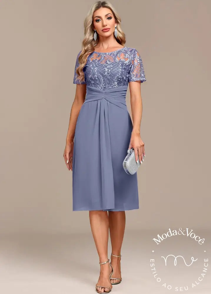 Vestido Plus Size Dusty Blue Lace H Shape