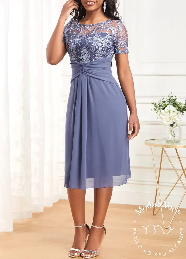 Vestido Plus Size Dusty Blue Lace H Shape P